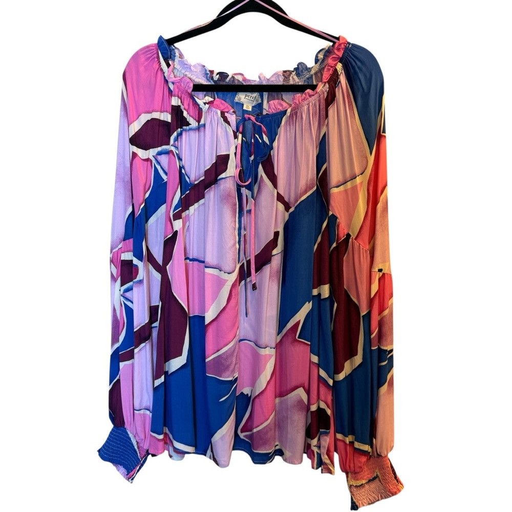 Perch Vibrant Pink and Blue Women's Blouse sz XXL